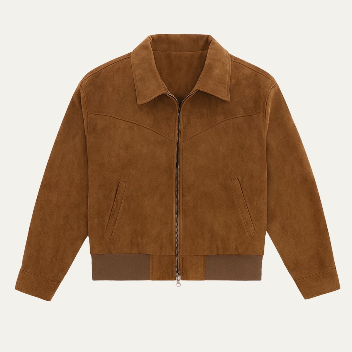 Axel | Men's Suede Leather Jacket Brown Collared Zip Up