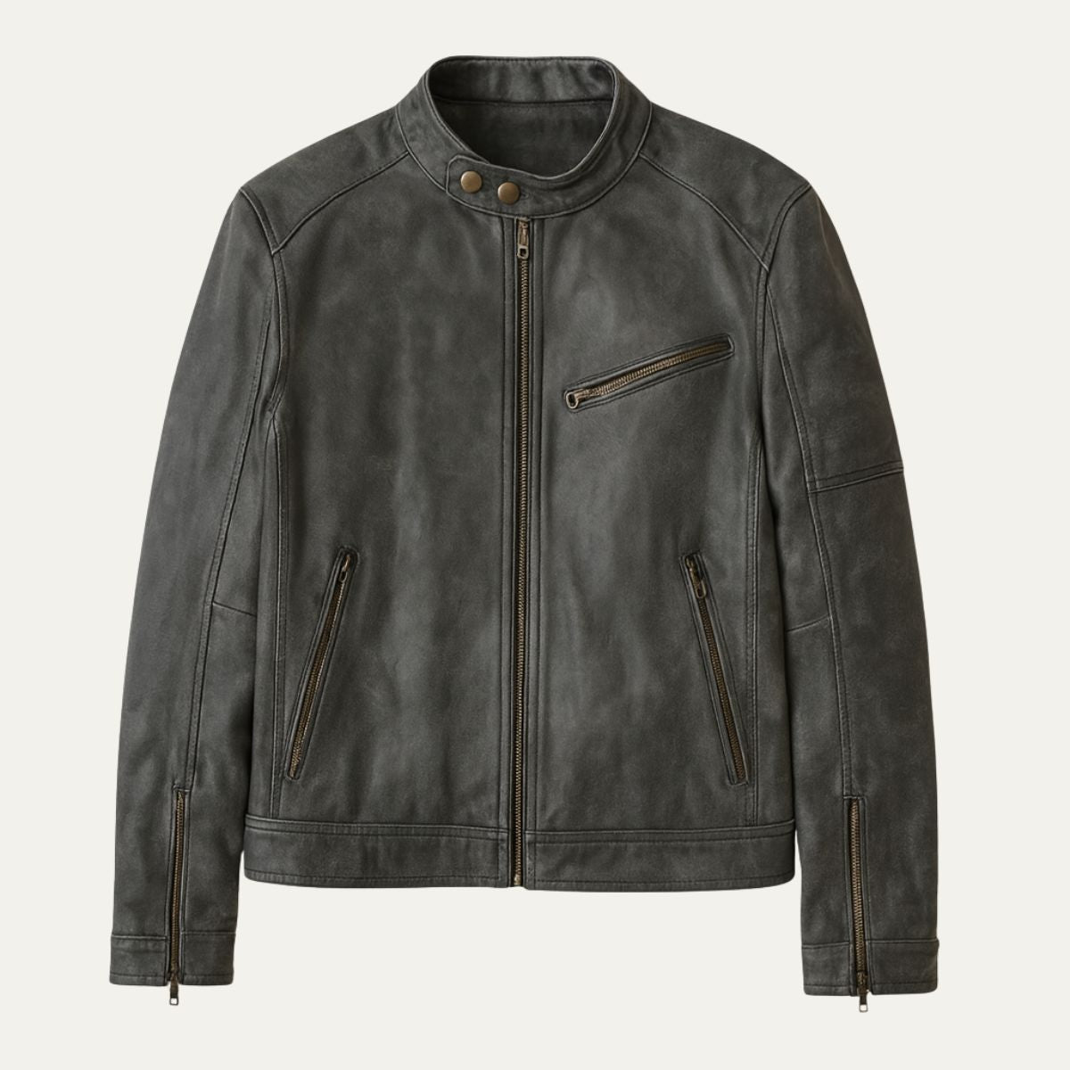 Erik | Men's Leather Jacket Brown Moto Zip Pocket