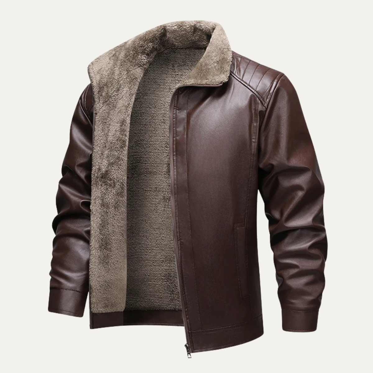 Voss | Men's Leather Jacket Black Fleece Lined