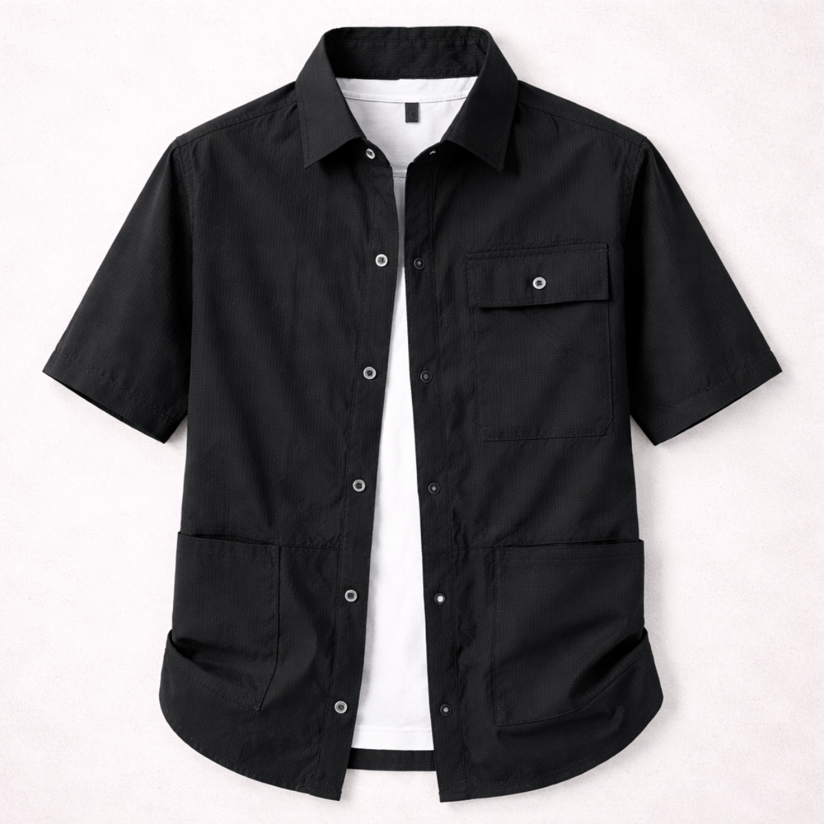 Jude | Men's Utility Shirt Black Short Sleeve Cargo Pockets