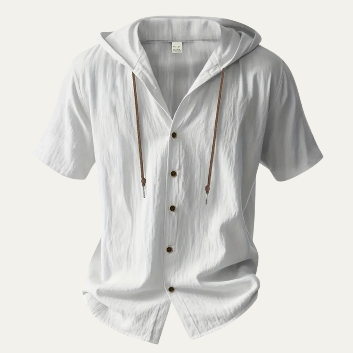 Ash | Men's Casual Hooded Linen Shirt Cream Short Sleeve