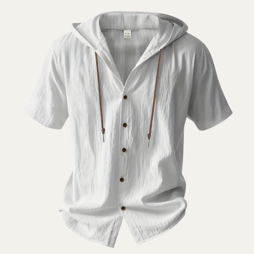 Dama Washington Ash men's casual hooded linen shirt cream short sleeve - view 2