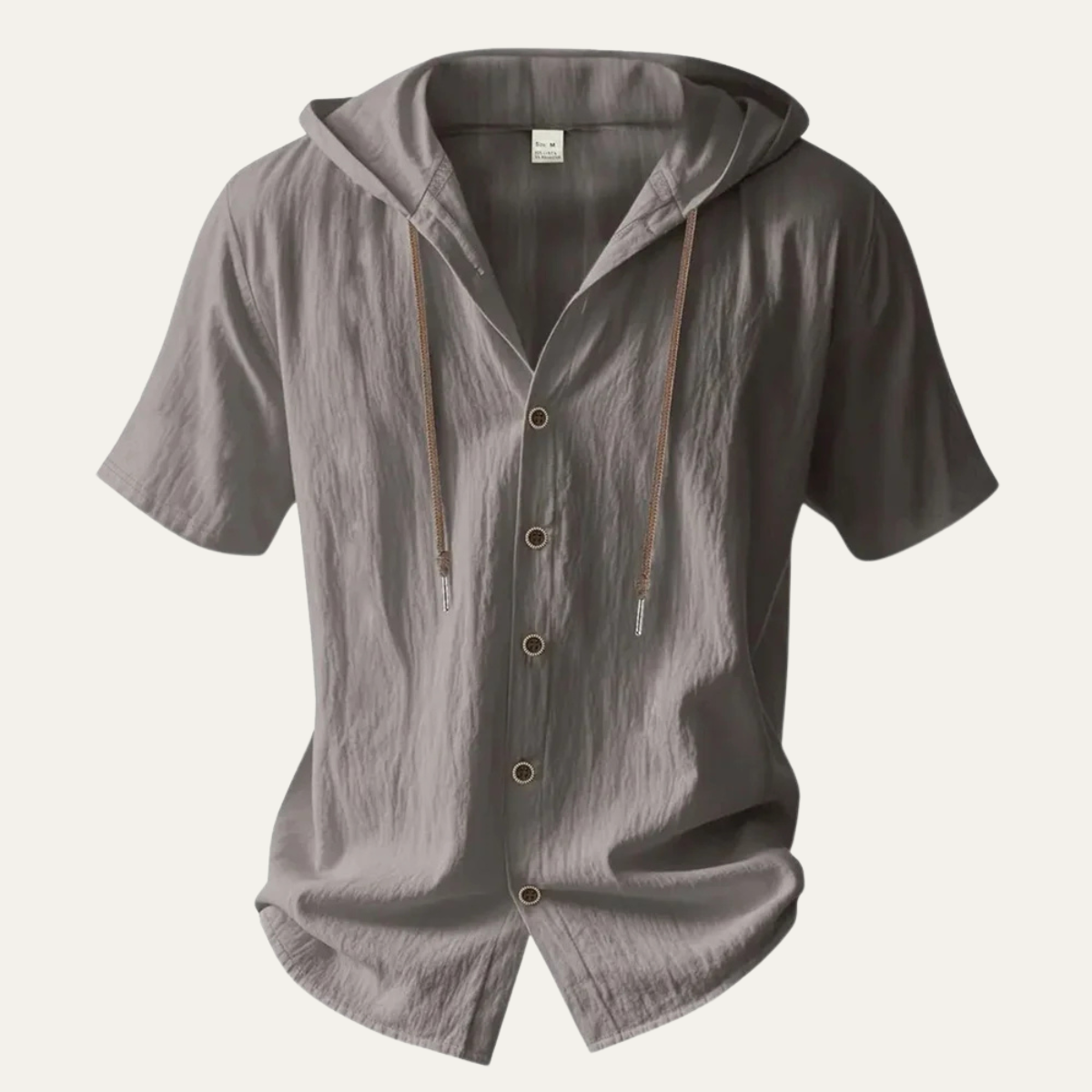 Ash | Men's Casual Hooded Linen Shirt Cream Short Sleeve