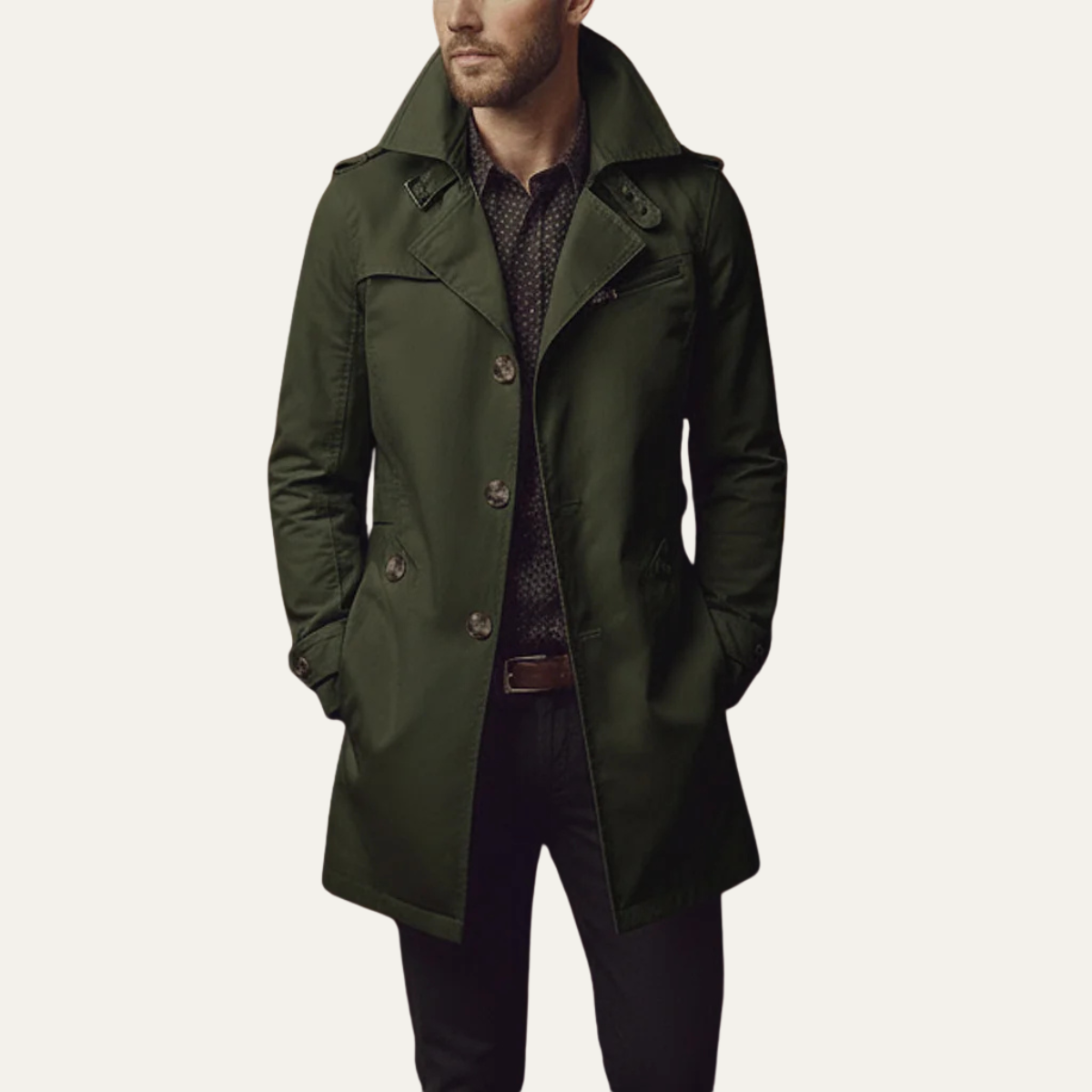 Voss | Men's Trench Coat Beige Single Breasted Notched Collar