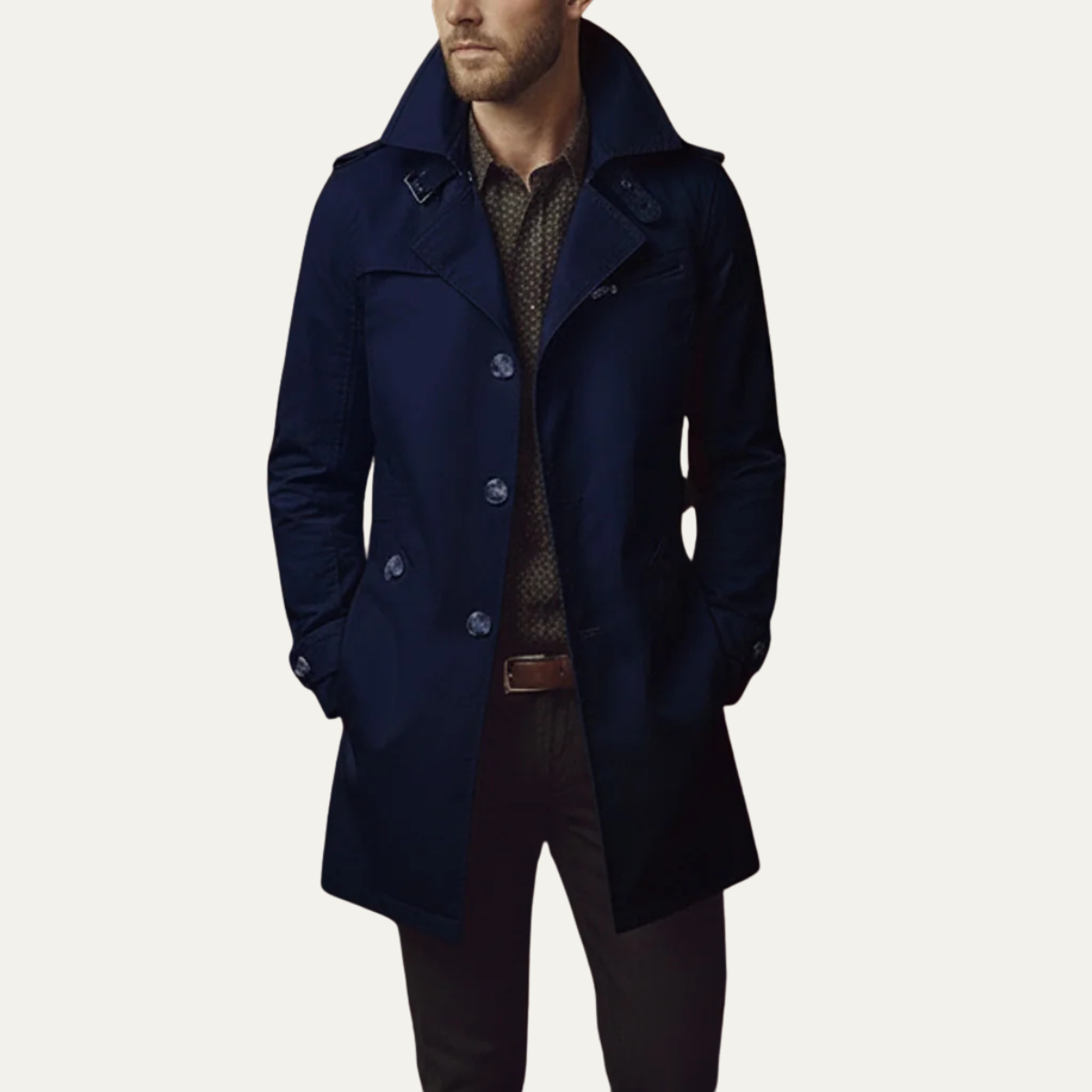 Voss | Men's Trench Coat Beige Single Breasted Notched Collar