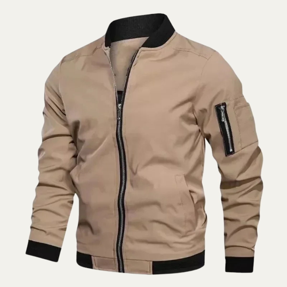 Kade | Men's Casual Zip Up Bomber Jacket Beige Black