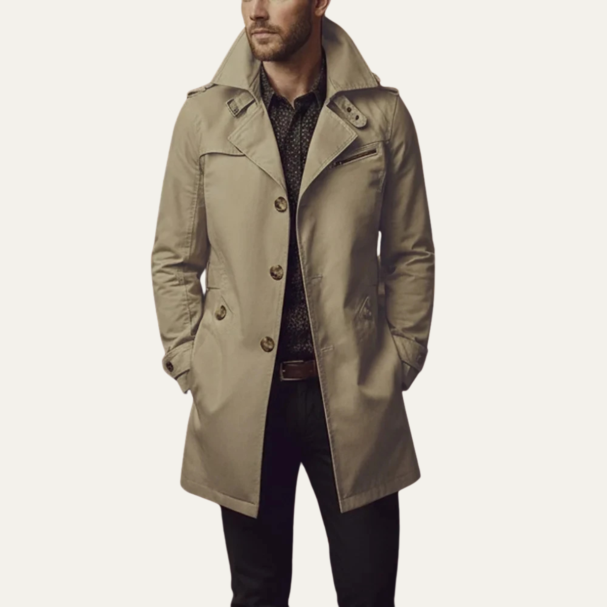 Voss | Men's Trench Coat Beige Single Breasted Notched Collar