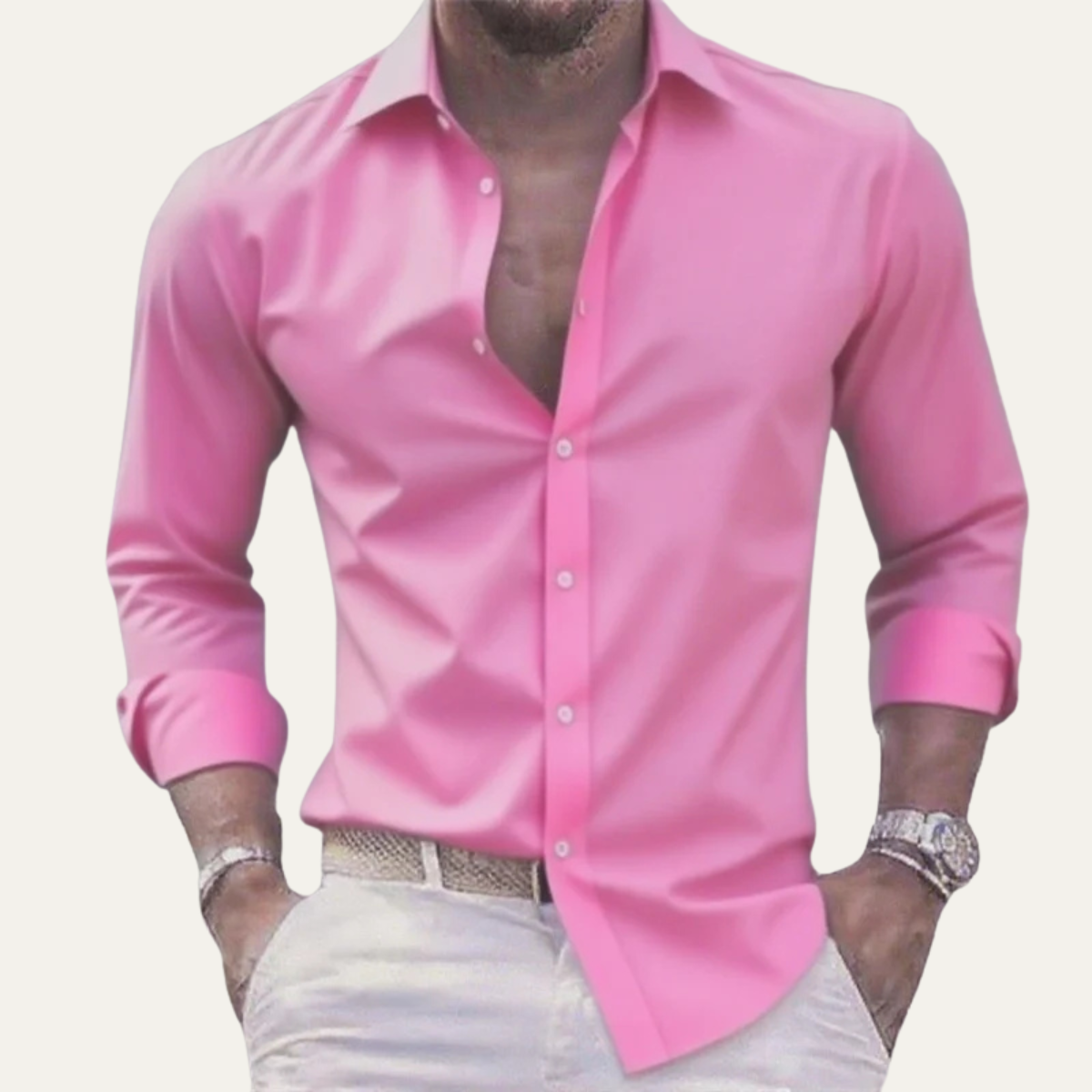 Beau | Men's Button Up Shirt Pink Long Sleeve