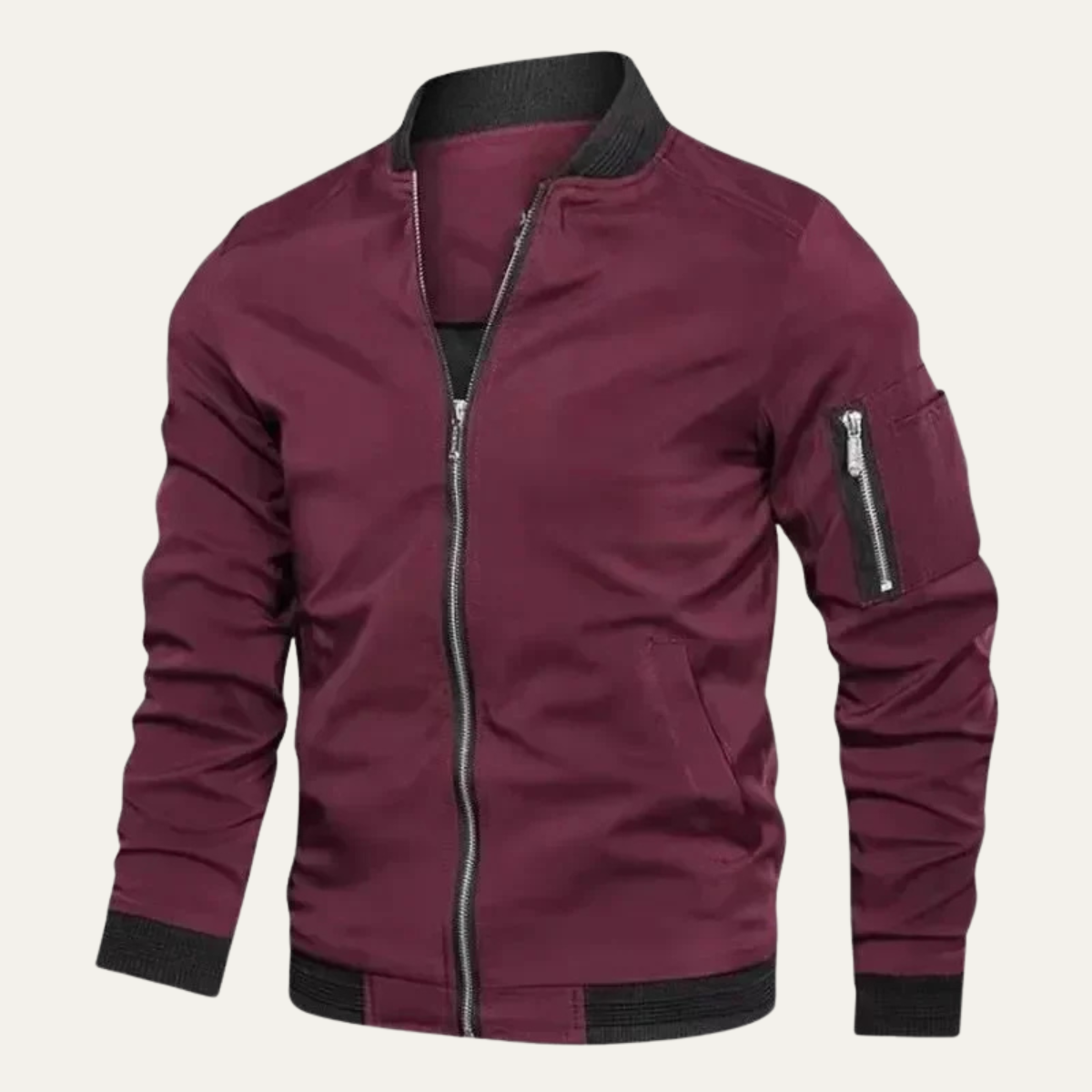 Kade | Men's Casual Zip Up Bomber Jacket Beige Black