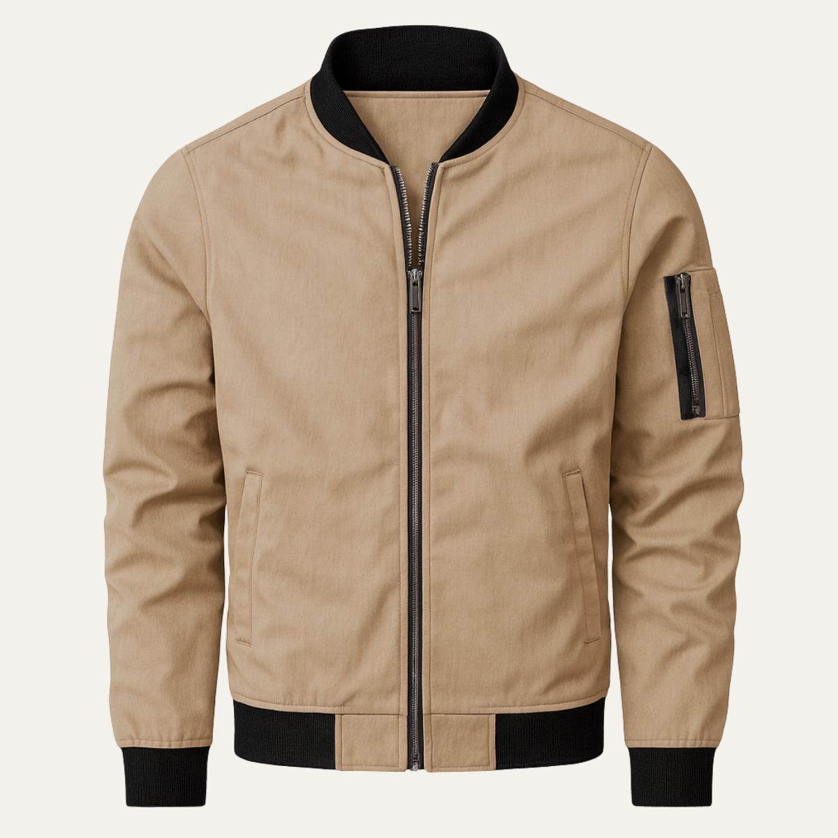 Kade | Men's Casual Zip Up Bomber Jacket Beige Black