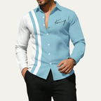 Dama Washington Axel men's button up shirt white navy colorblock stripe - view 4