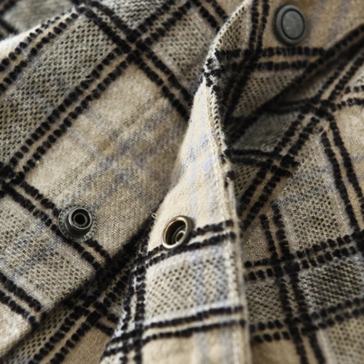 Ash | Men's Vintage Plaid Flannel Shirt Cream Black