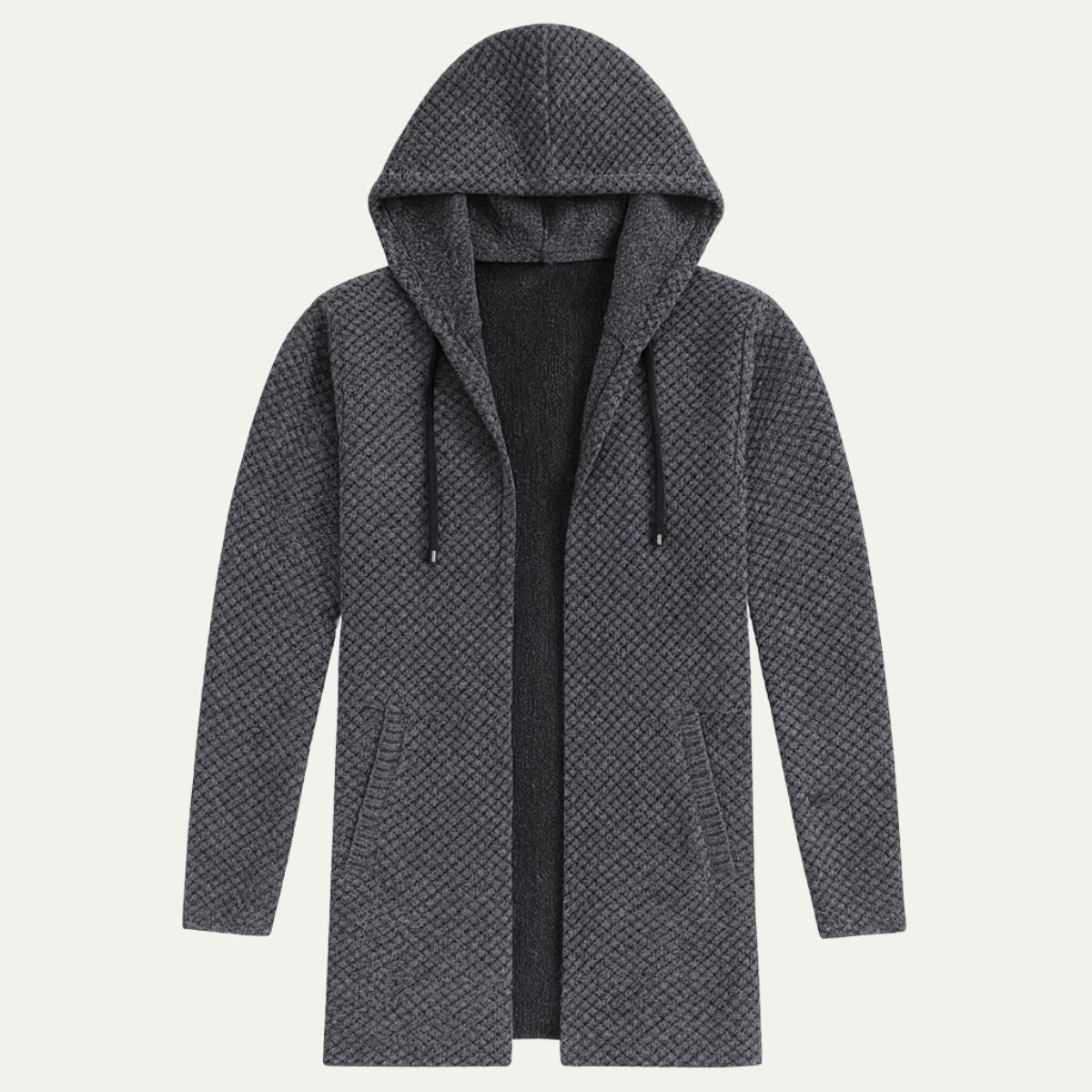 Ezra | Men's Houndstooth Zip Up Hooded Cardigan Cream Black