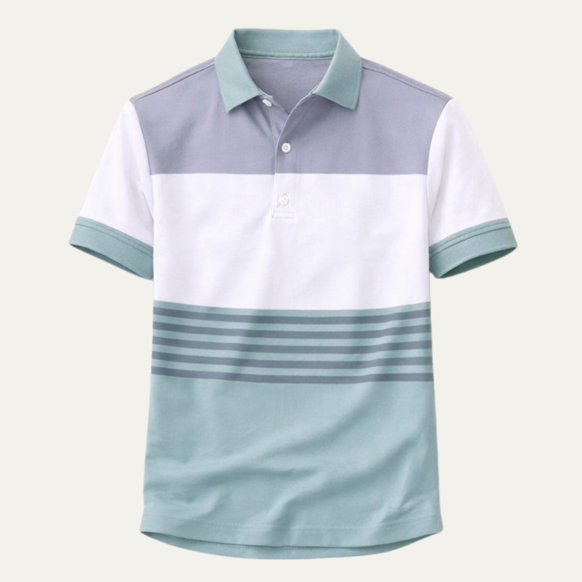 Beau | Men's Color Block Polo Shirt Sage White Striped