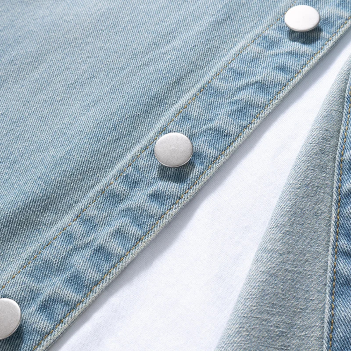 Beau | Men's Light Wash Denim Shirt Long Sleeve Button Up