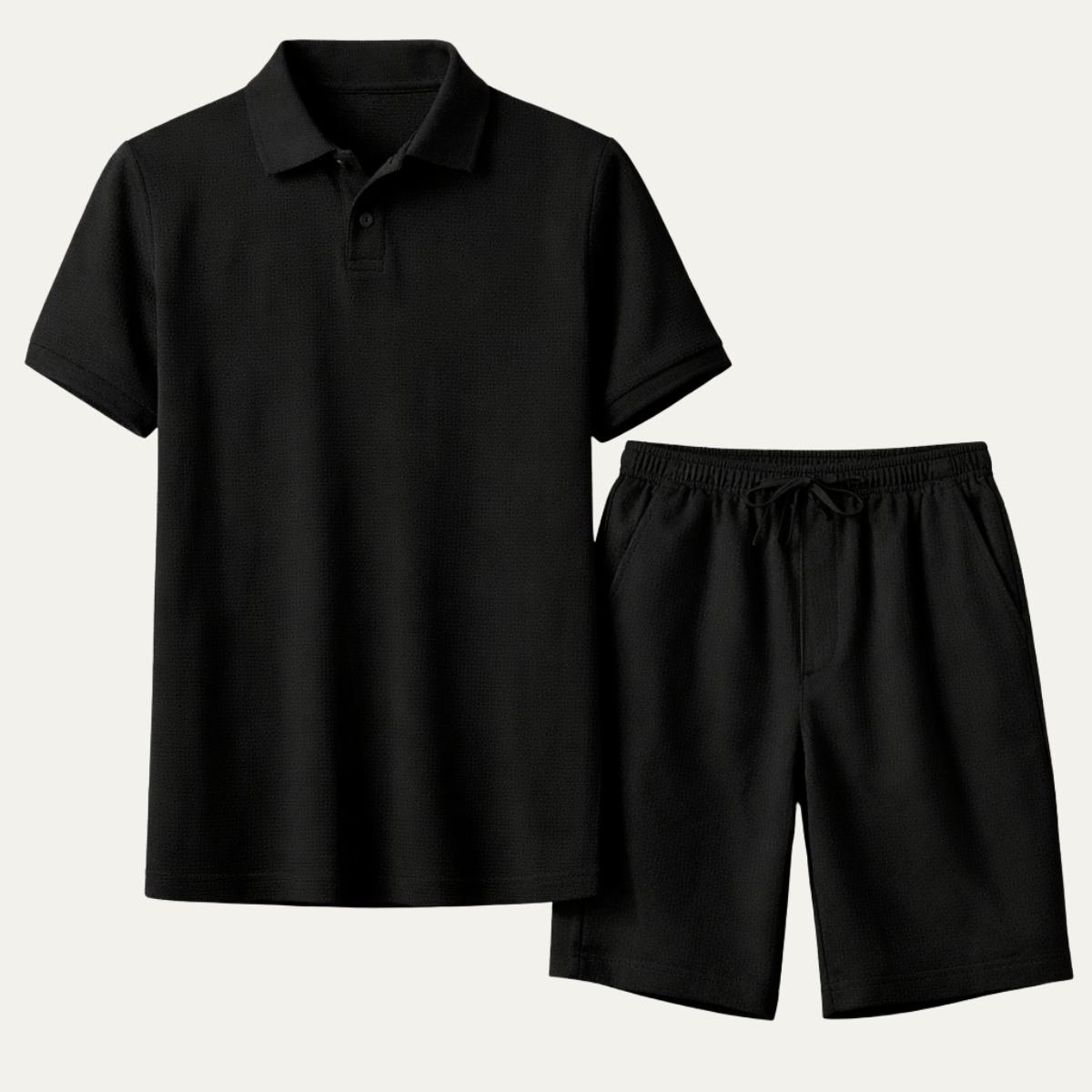 Beau | Men's Sweatsuit Black Polo Shirt Shorts Set