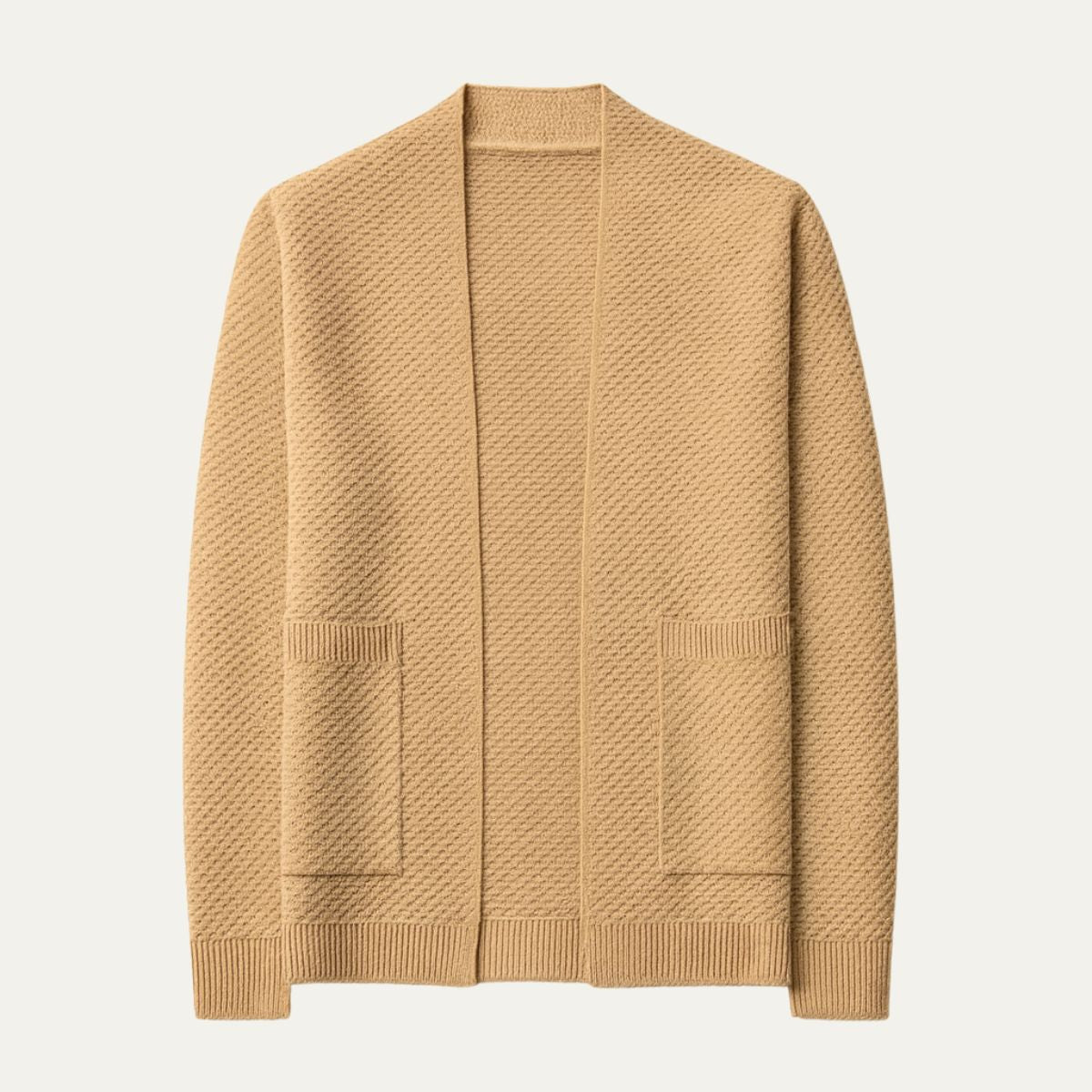 Callum | Men's Cable Knit Cardigan Cream Open Front Pockets