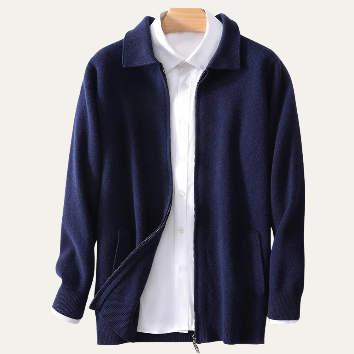Callum | Men's Cardigan Cream Wool Blend Button Up