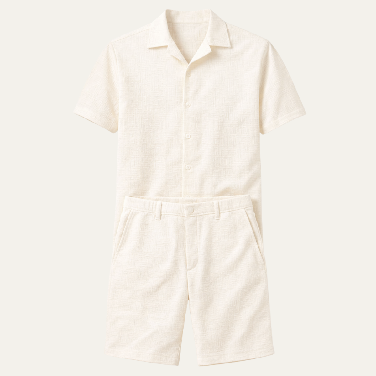 Kai | Men's Linen Shorts Set Cream Button Up Short Sleeve