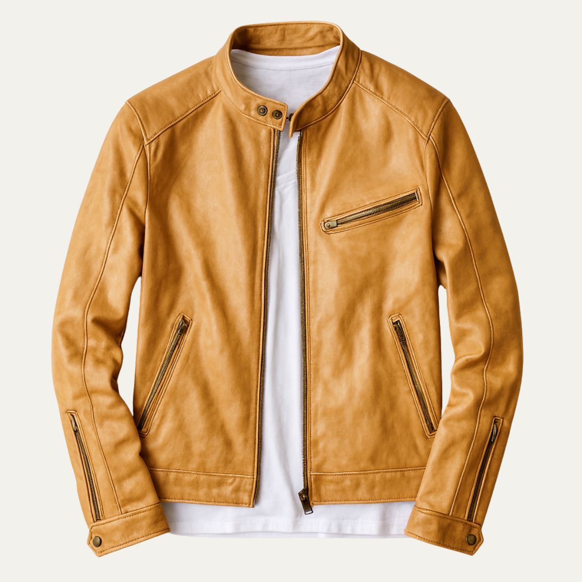 Erik | Men's Leather Jacket Brown Moto Zip Pocket