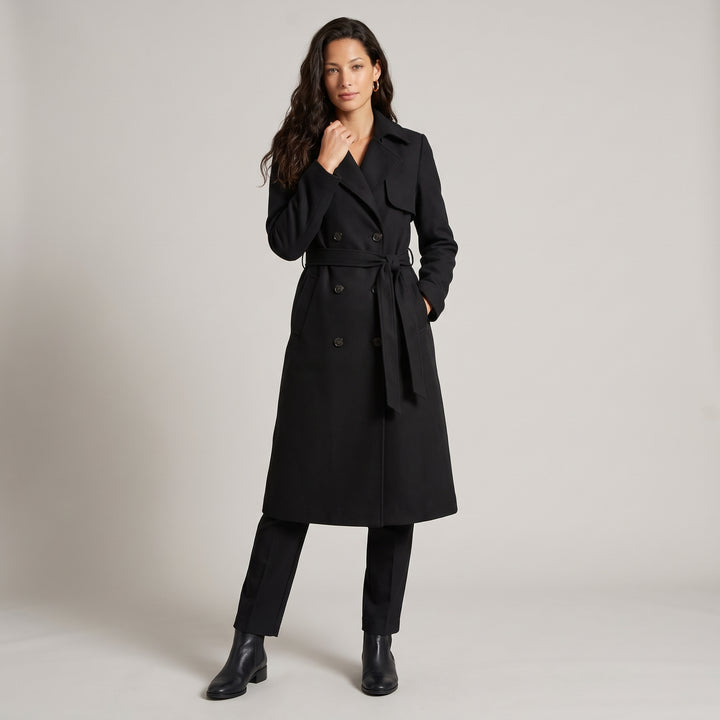 Dama Washington Karenza women's double-breasted longline coat - model front view