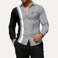 Dama Washington Kai men's color block striped button up shirt gray black - front view