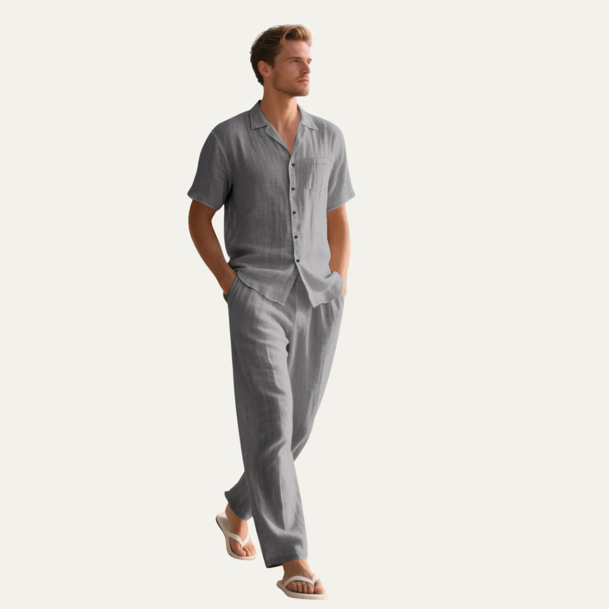 Rhys | Men's Linen Pajama Set Gray Short Sleeve