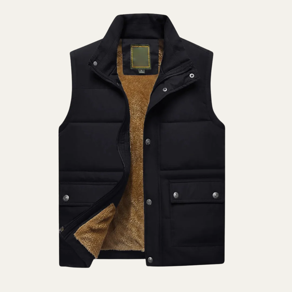 Ash | Men's Black Puffer Vest Sherpa Lined With Pockets