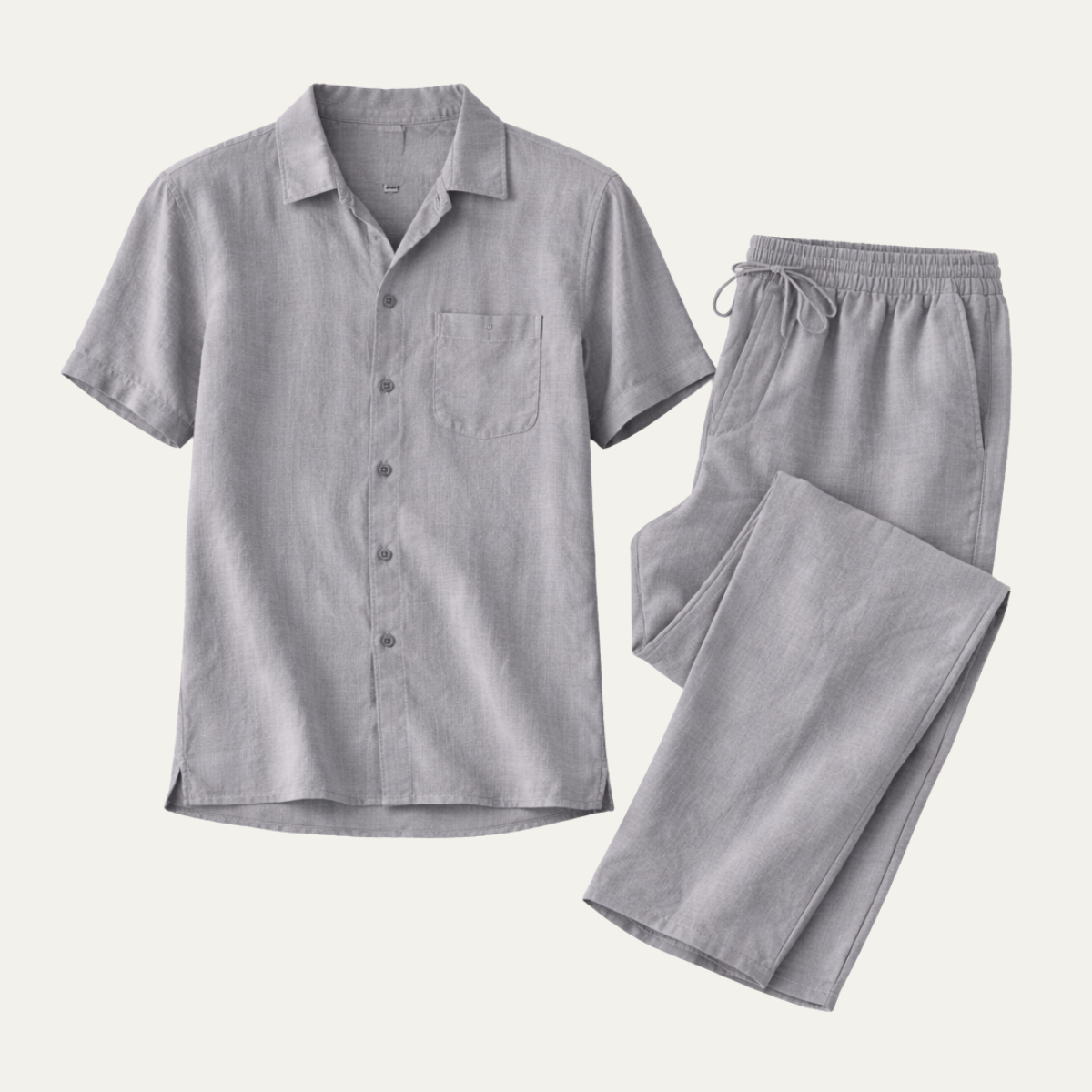 Rhys | Men's Linen Pajama Set Gray Short Sleeve
