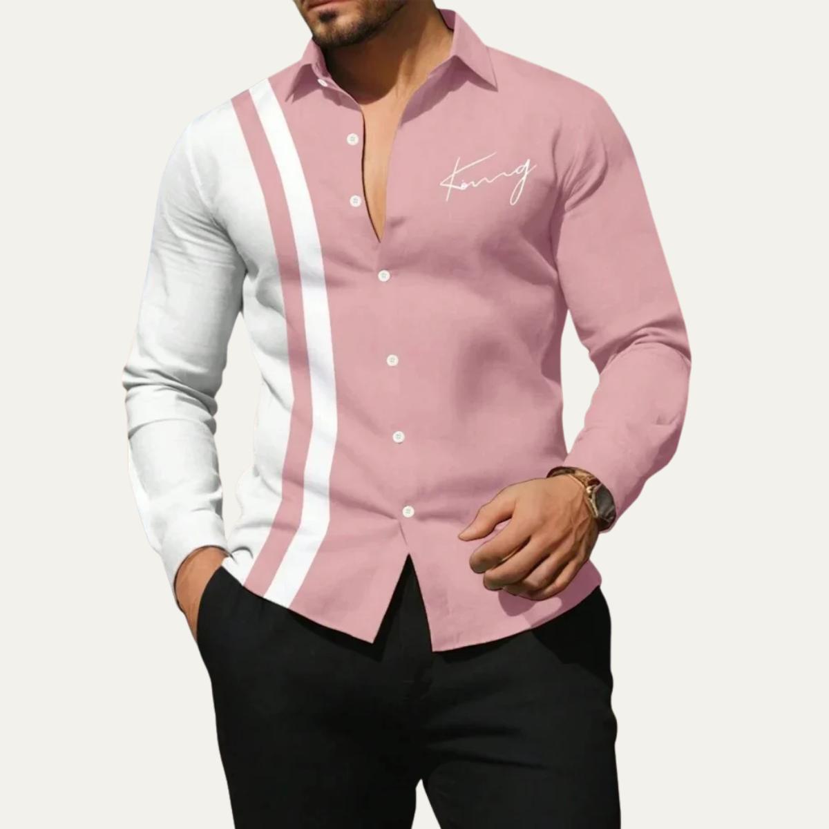 Kai | Men's Color Block Striped Button Up Shirt Gray Black