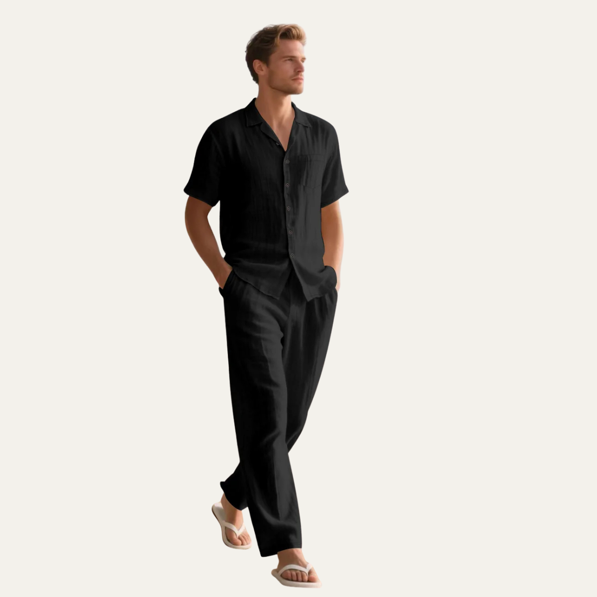 Rowan | Men's Linen Shirt And Pants Set Black