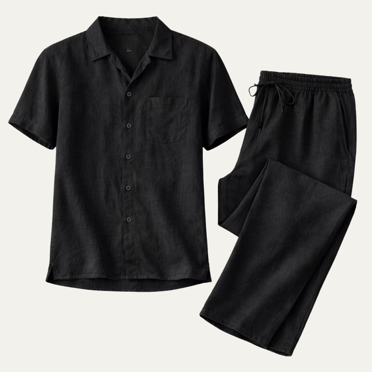 Rowan | Men's Linen Shirt And Pants Set Black