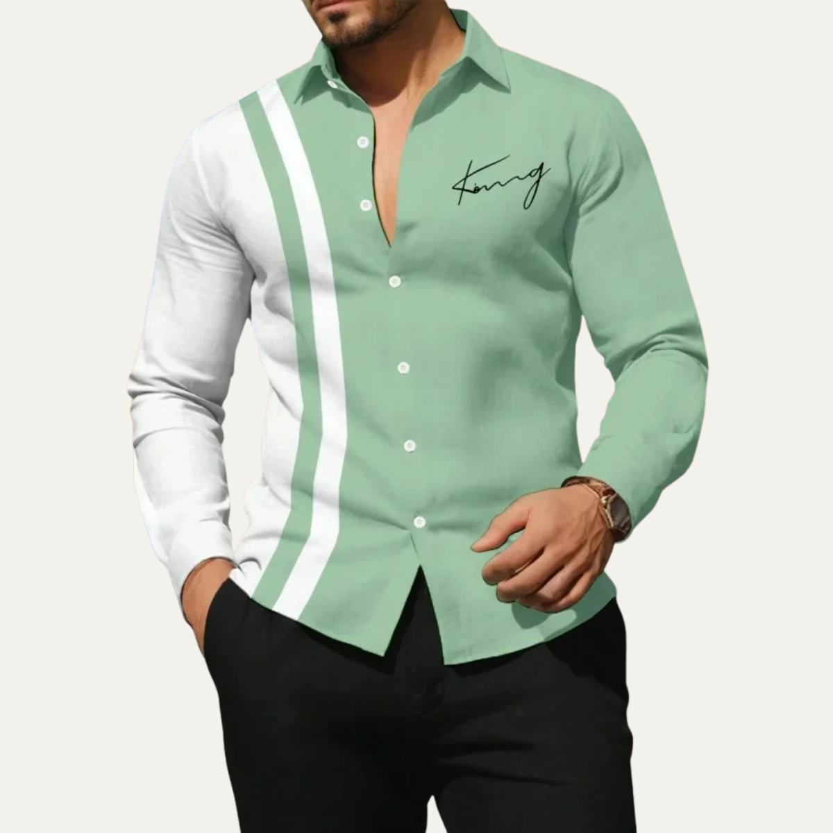 Axel | Men's Casual Color Block Striped Button Up Shirt Blue White