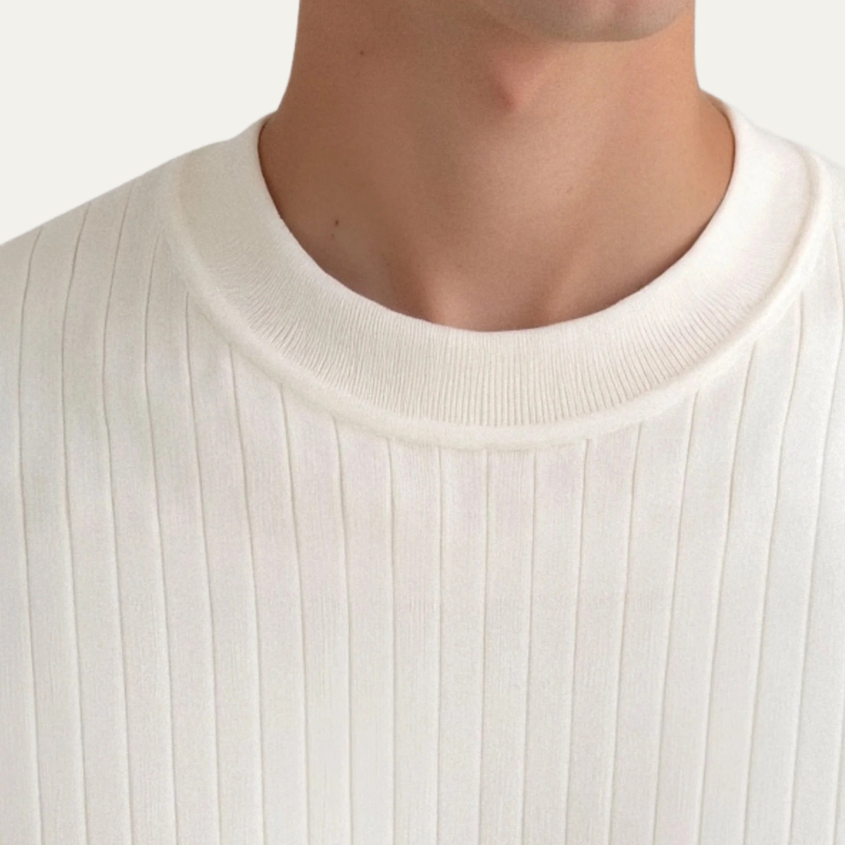 Ash | Men's Ribbed Crew Neck Sweater Cream Long Sleeve
