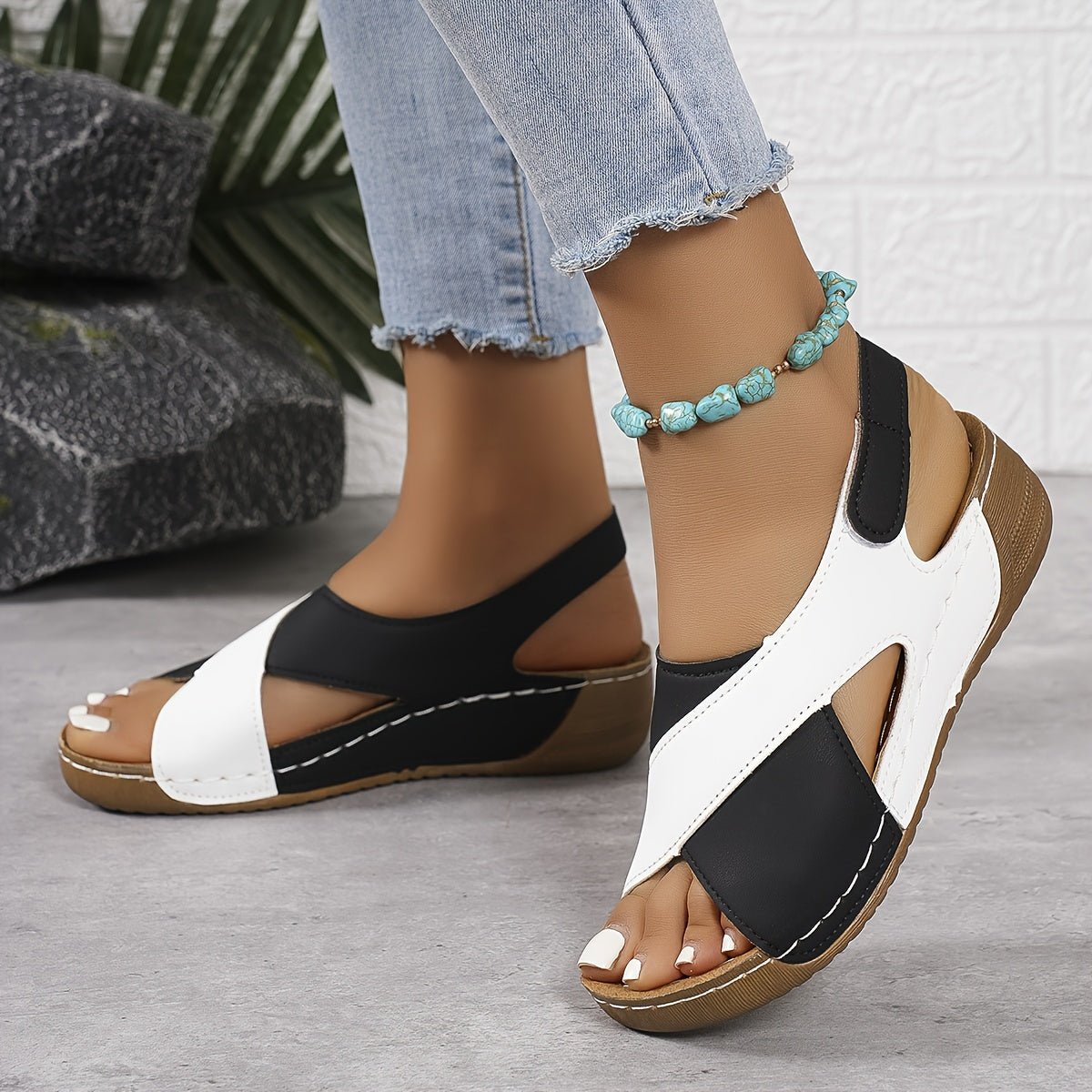 Ada | Women's Orthopedic Wedge Sandal Navy White Comfort Support