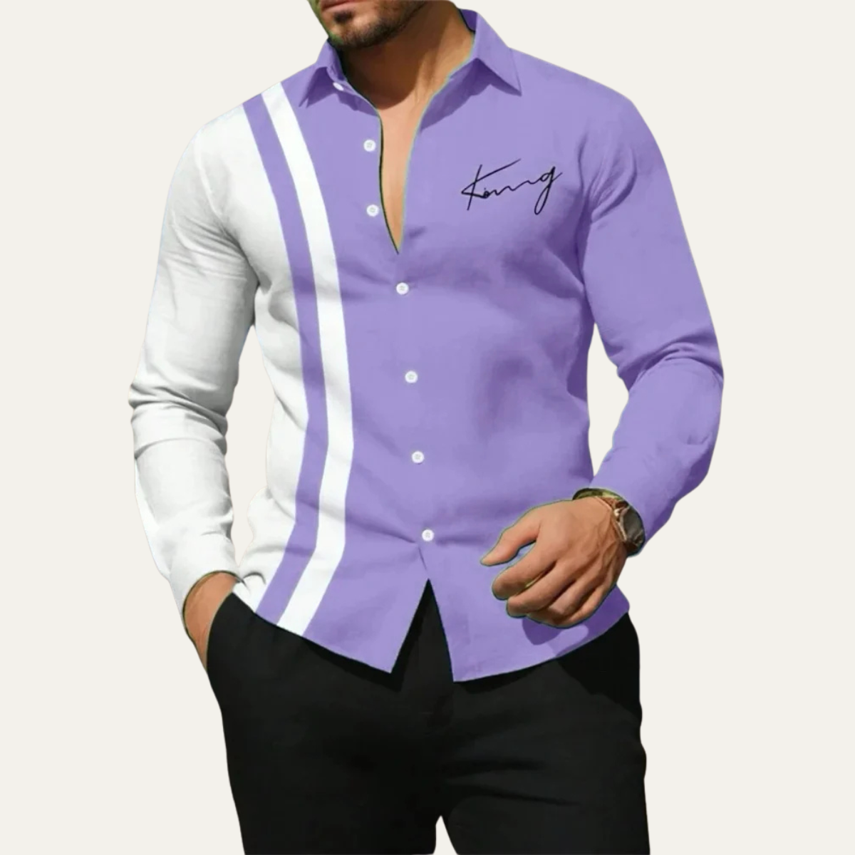 Axel | Men's Casual Color Block Striped Button Up Shirt Blue White