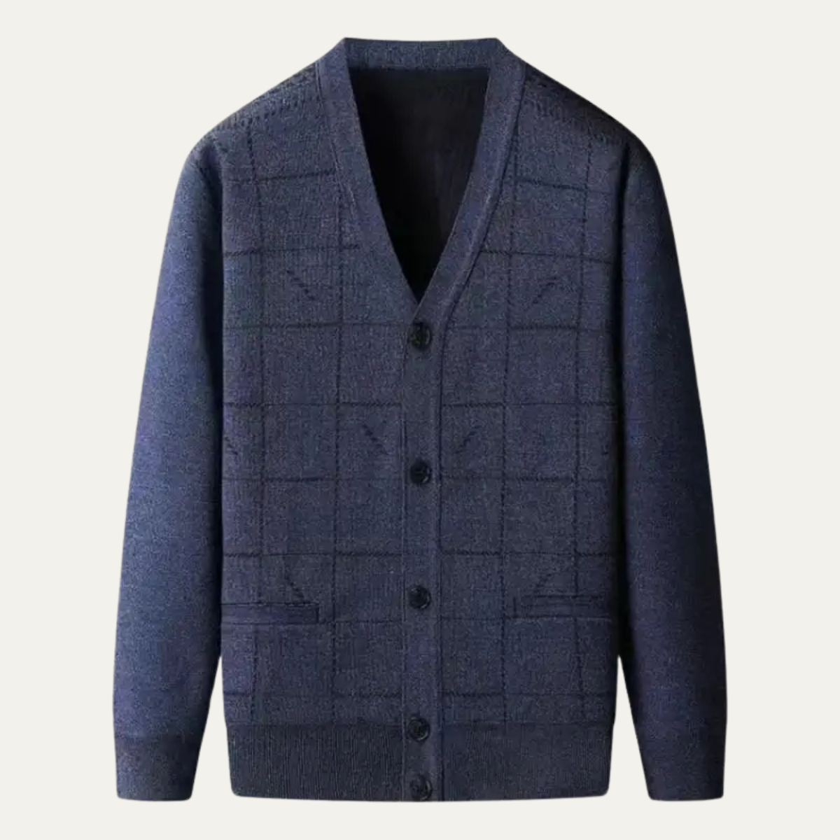 Bram | Men's Argyle Cardigan Navy Blue V Neck Button Up