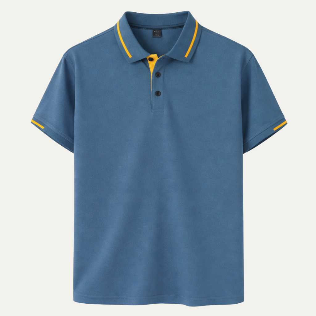 Dama Washington Axel men's polo shirt light blue gold trim - view 2