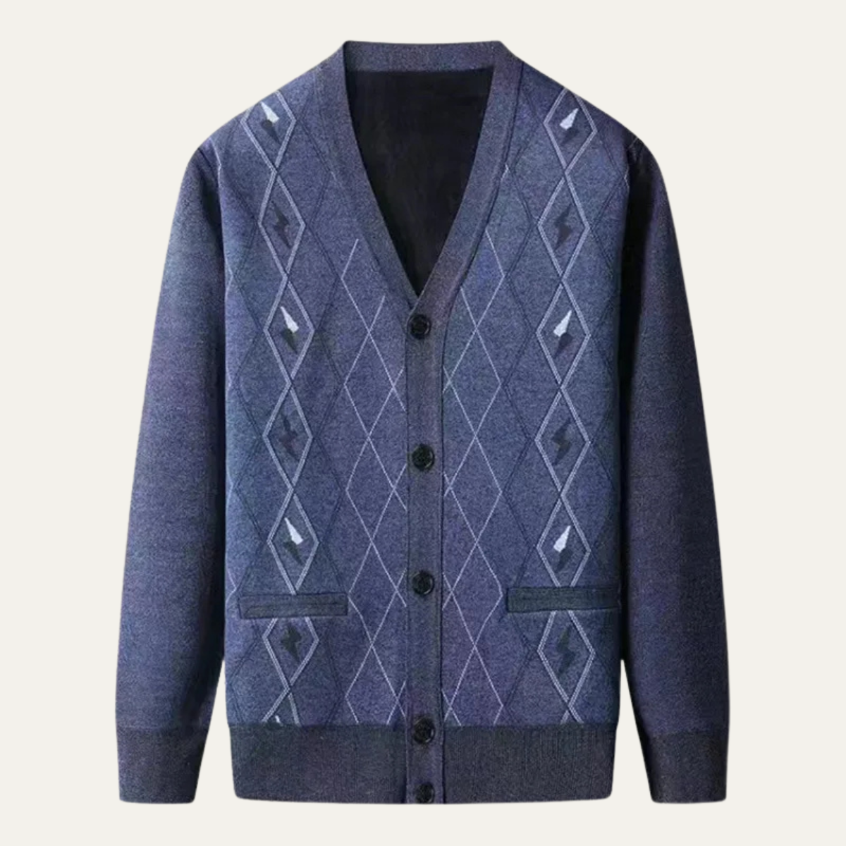 Bram | Men's Argyle Cardigan Navy Blue V Neck Button Up