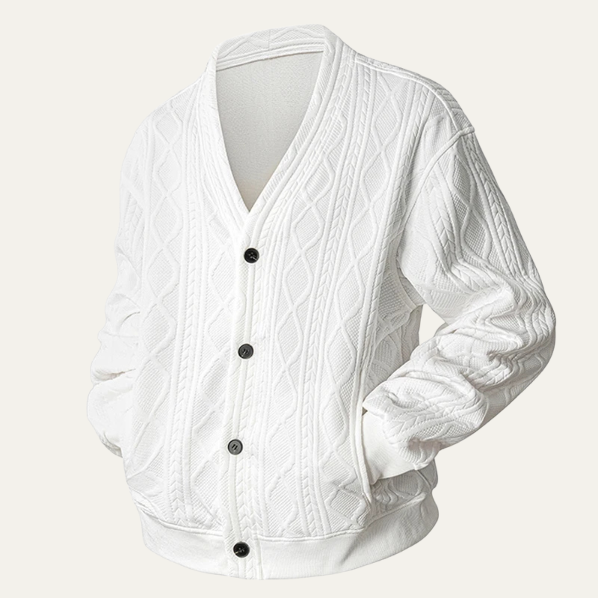 Beau | Men's Cable Knit Diamond Pattern V Neck Cardigan Black