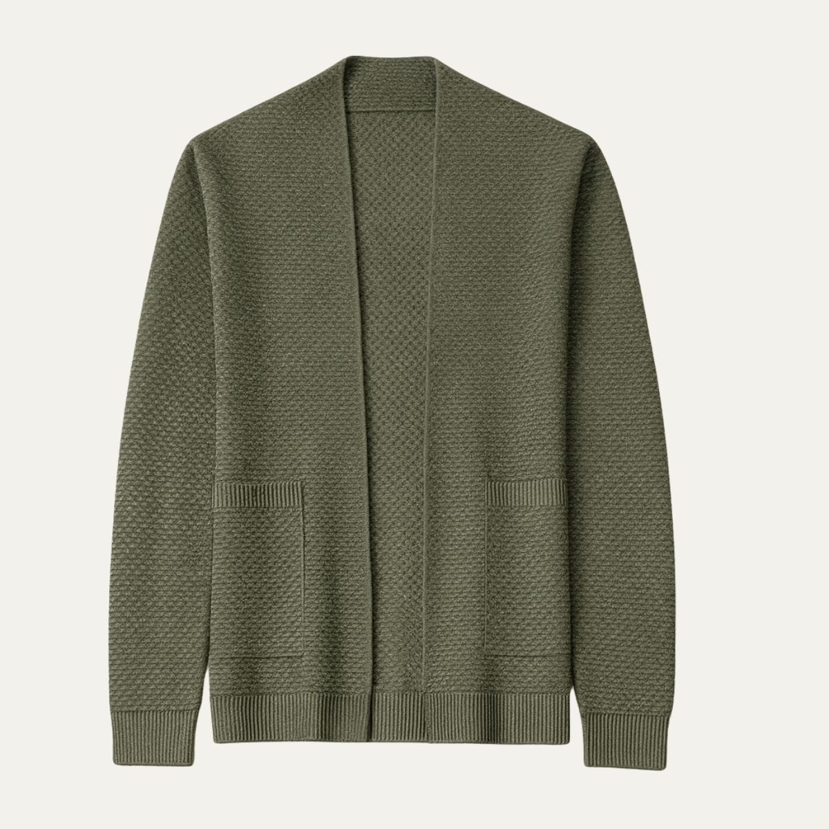 Callum | Men's Cable Knit Cardigan Cream Open Front Pockets