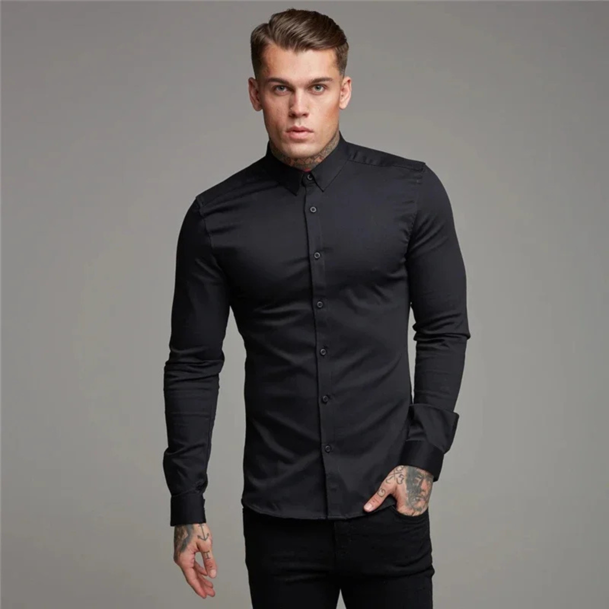 Rhys | Men's Slim Fit Button Up Shirt Burgundy Long Sleeve