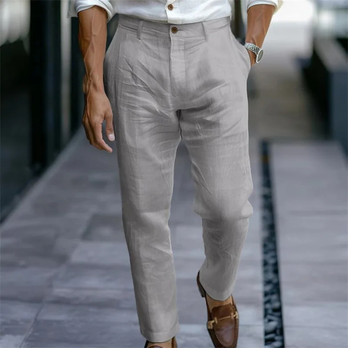 Ash | Men's Linen Pants White Relaxed Fit