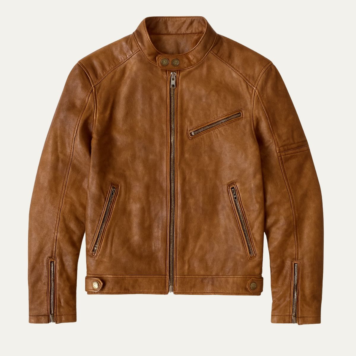 Erik | Men's Leather Jacket Brown Moto Zip Pocket