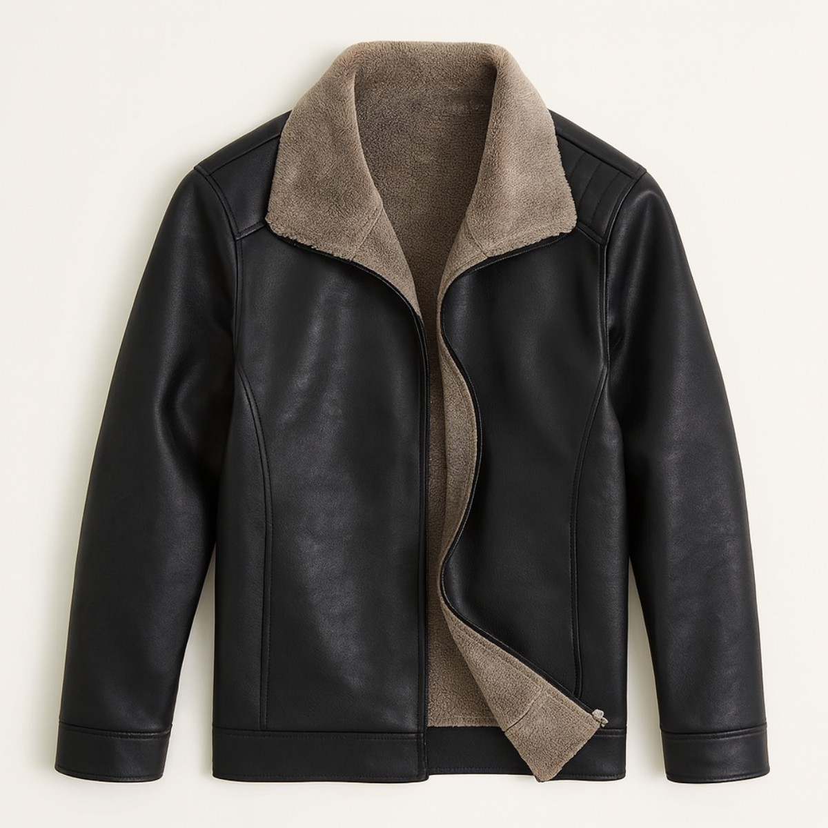 Voss | Men's Leather Jacket Black Fleece Lined