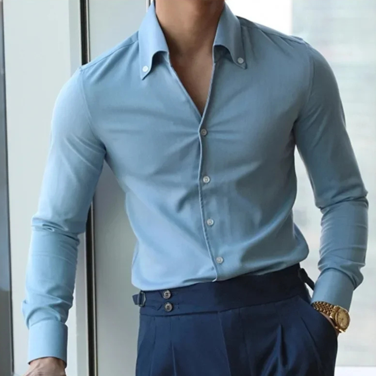 Elliot | Men's Slim Fit Dress Shirt Light Blue Long Sleeve