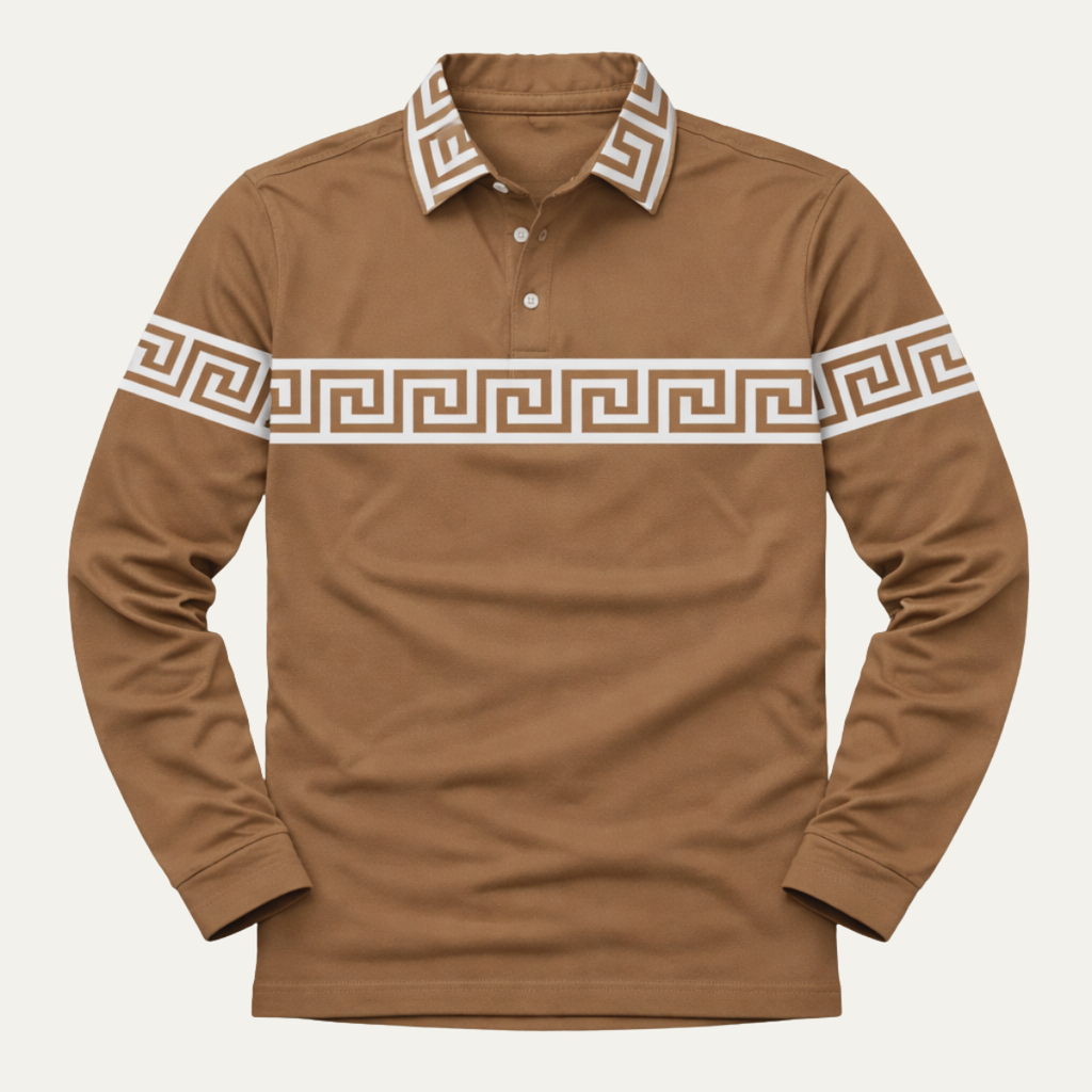 Dama Washington Beau men's casual polo shirt brown greek key print - view 6