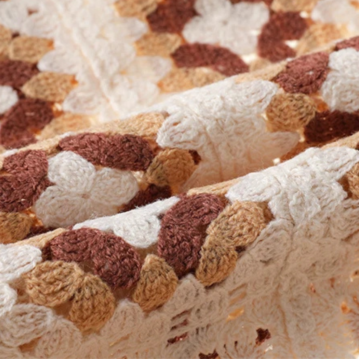 Axel | Men's Boho Crochet Cardigan Cream Brown Geometric Pattern