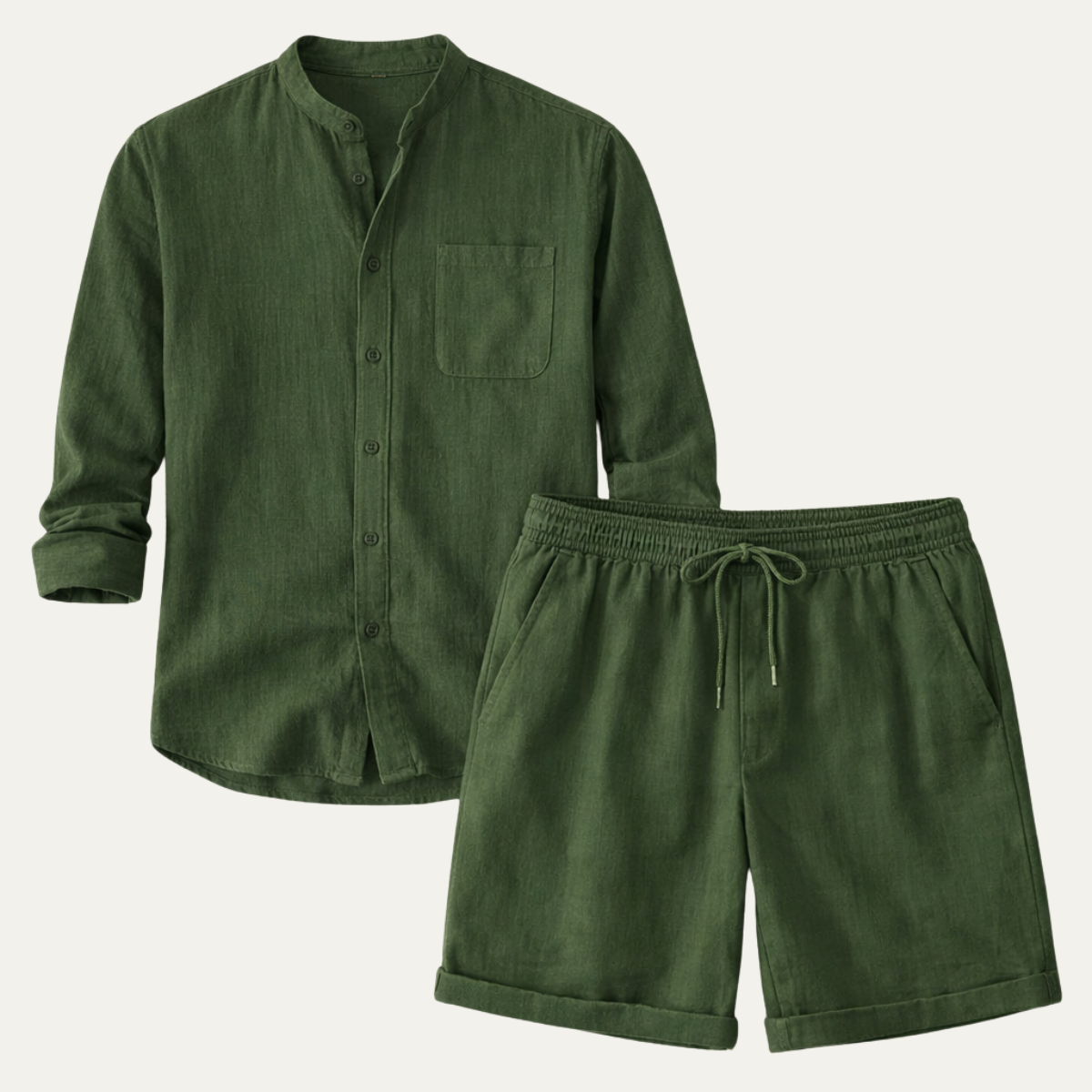Ash | Men's Relaxed Linen Shorts Olive Green Elastic Waist
