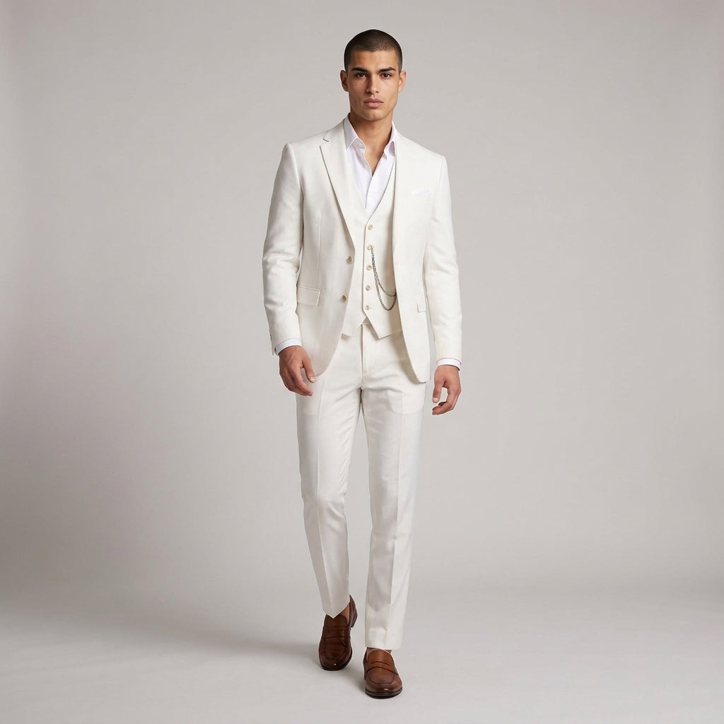 Dama Washington Callum three piece slim fit suit White - full outfit model view